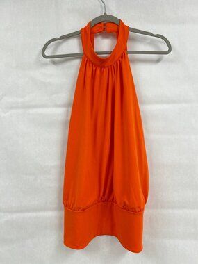Boston Proper Orange Halter Top Size L Y2K Chic Draped Blouson Resort Capsule